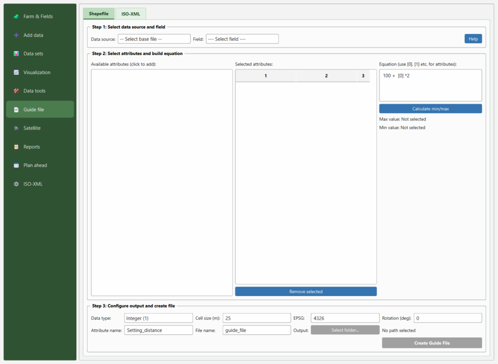 The Guide file tool with the Shapefile and ISO-XML tabs