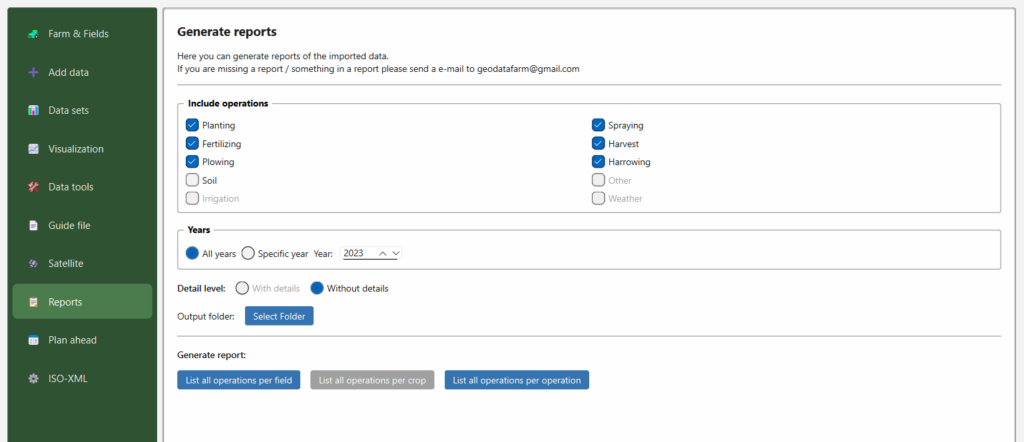 Generate reports tab